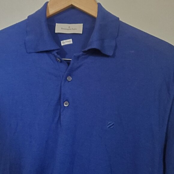 ERMENEGILDO ZEGNA Men's Small Luxe Cashmere Silk Sweater Knit Long Sleeve Polo - Picture 6 of 14